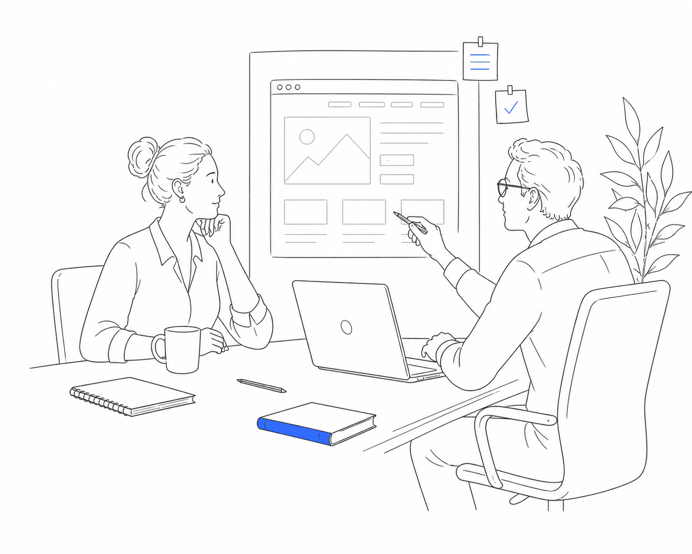 A customer and developer discussing a digital project